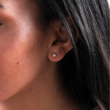 Sweet flower shaped stud earrings presented in a message bottle on a card that reads "happy birthday"  Sterling Silver