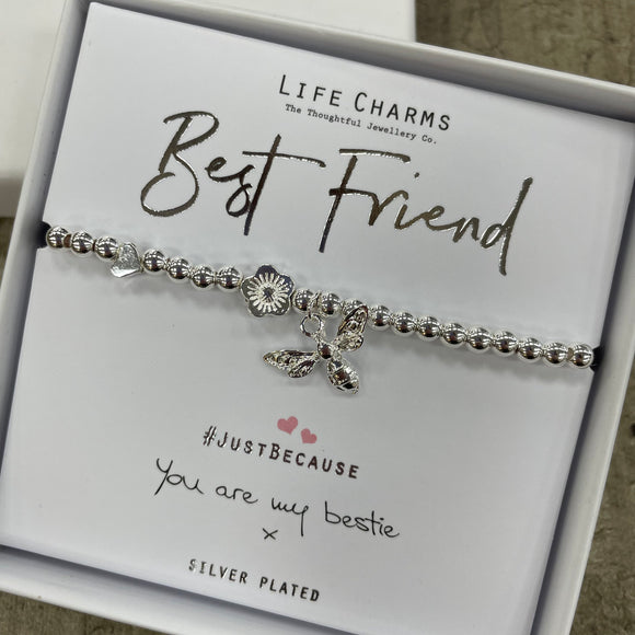 Life Charm Silver Bracelet with Flower & Bee Charm - 