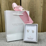 Life Charms the Thoughtful Jewellery Co. Silver plated stud hypoallergenic Earrings collection; Owl design in gift box (included) with matching life charm gift bag (sold separately)
