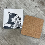 'Cuddle Time' Cat Coaster 10cm Melamine with cork backing