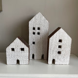 Retreat-home; Wooden Whitewashed Houses Sandblasted mango wood houses that gives a seaside feel to your interior. Even lovely for Christmas to create a Winter scene. 20SS98