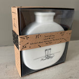 White Ceramic Mini Bud Vase 9cm with quote; 'Life isn’t about waiting for the storm to pass.. it’s learning to dance in the rain' Send with love gift box