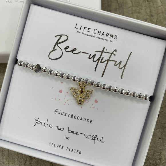 Life Charms Silver Bracelet with Gold Bee Charm - 