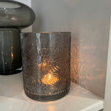 Grey Leaf Embossed Glass Pot