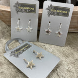 Eliza Gracious quality - affordable design led branded costume jewellery. Small Star on Hoop Earrings EE0147 Silver, Matt Silver & Pale Gold