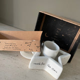 Ceramic Star shaped Candlestick Holder with loving quote: 'Reach for the stars' send with love gift box