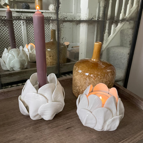 Wikholmform - Unique design & products from Scandinavia  Nerea White Flower Candle Holders - 2 styles petals & shells 05539 13x10cm approx