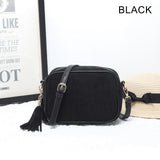 Faux Suede Cross Body Bag with Tassel - Black