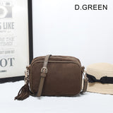 Faux Suede Cross Body Bag with Tassel - Dark Green