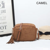 Faux Suede Cross Body Bag with Tassel - Dark Green