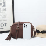 Faux Suede Cross Body Bag with Tassel - Camel
