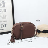 Faux Suede Cross Body Bag with Tassel - Camel