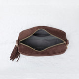 Faux Suede Cross Body Bag with Tassel - Camel