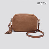 Faux Suede Cross Body Bag with Tassel - Dark Green