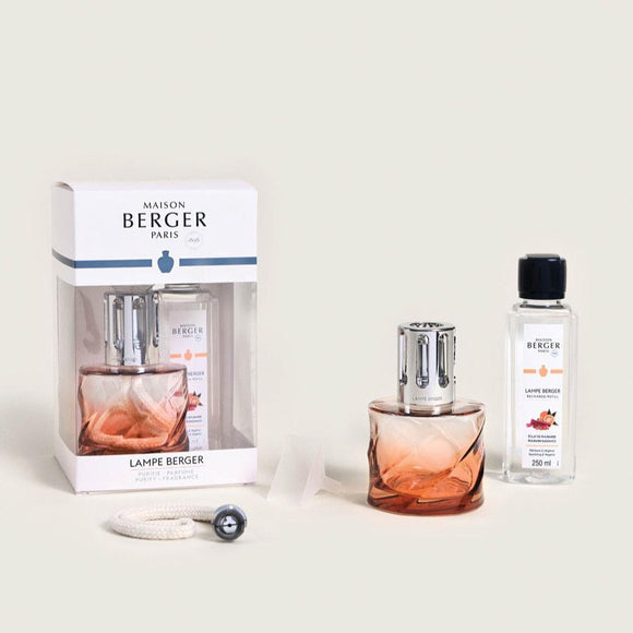 Maison Berger Gift Pack 
Spirale Amber-Pink Lamp with 250ml Rhubarb Radiance fragrance  4780