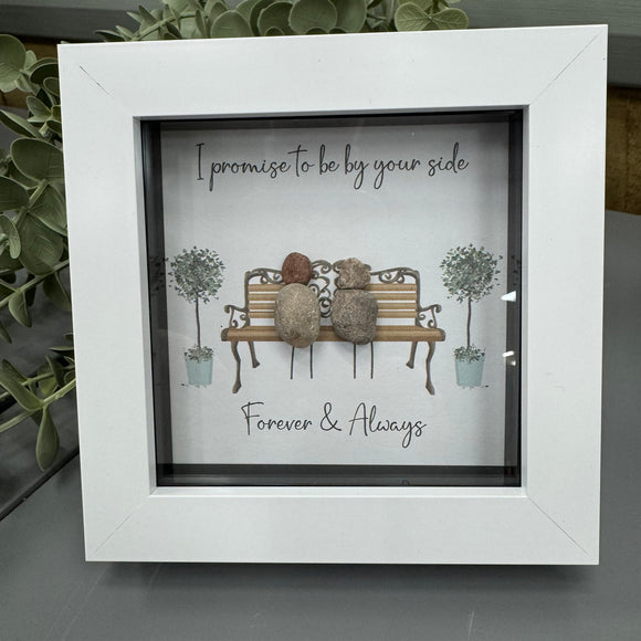 Mini Framed Pebble Art - White block square frame 12.5cm
'I promise to be by your side, forever and always' PPMW13