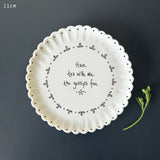 East of India Porcelain Coaster
Round shaped Scallopd Quotable Coaster;
'Have tea with me, the gossip is free'