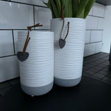 White & Grey Ribbed Vases - 2 sizes