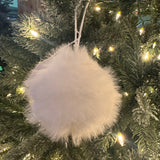 Plush Faux fur Snow Fluffy Bauble with thin leather hanger