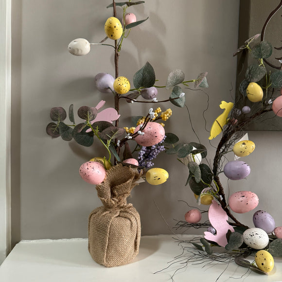 Colourful & detailed Easter Tree with Speckled Eggs, Berries & Wooden Bunny - 50cm