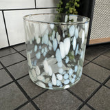 Glass White speckled T-light holder 10cm