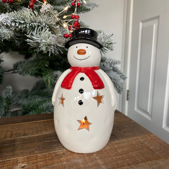 Christmas Ceramic Snowman T-Light Holder H17.5cm