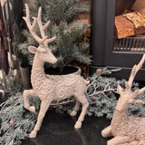 Elegant standing prancing pose Reindeer figurine with detailed antlers features a textured, frosty finish with intricate, swirl-embossed scrollwork along its body H34cm&nbsp;