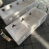 Whitewashed wooden Star caddy with handles - 2 sizes