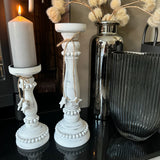 Whitewashed Wooden Beaded Candlestick Holder