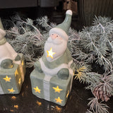 Ceramic White & Green LED Present - Snowman, Santa & Reindeer
