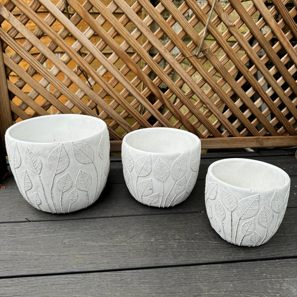 Wikholmform - Unique design & products from Scandinavia White Felice Melange Leaf Plant Pots - Available in 3 sizes; Small 14 x13cm  Dia 12cm - £10 Medium 18x15cm Dia 15cm - £16 Large 20x18cm Dia 18cm - £22