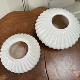Low White Ceramic Ribbed Round Vase - 2 sizes