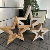 Standing Wooden White Enamel Stars set of 3