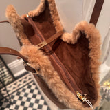 Faux suede Shoulder Bag with trim detail - Chocolate
