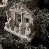 Christmas ceramic glazed small Off-white Neutral Nativity Scene 14cm