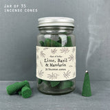 East of India collection; Glass jar of 35 Incense Cones Fragrance - Lime Basil &amp; Mandarin