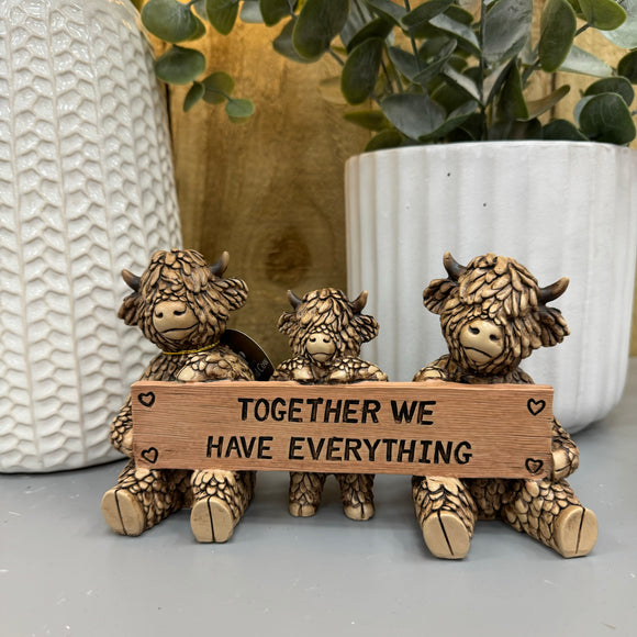 Hughie Highland Cow Figurine - 'Together we have Everything' Sign