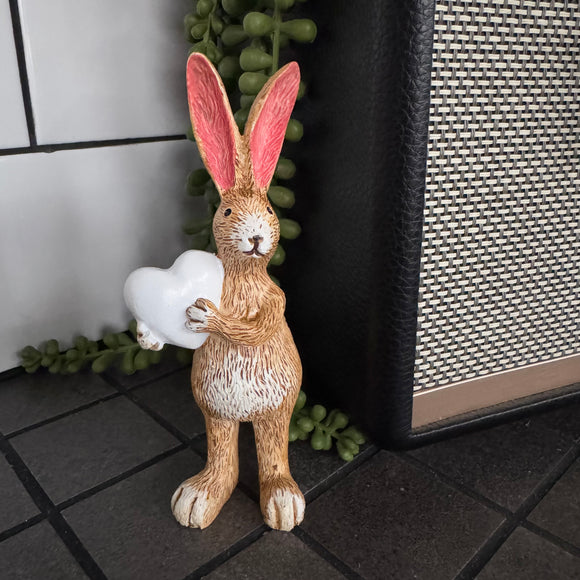 Standing Ruth Rabbit Figure Holding A White Heart - 14cm