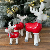 Christmas Ceramic Red & White Reindeers - Medium & Large