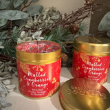 Best Kept Secrets Christmas - Elegance Gold Tin Candle Collection&nbsp;
Presented in a festive gold tin with images of gold pine cones, snowflake, stars on a deep red background
Fragrance with sparkling red glitter for that elegant finishing touch;&nbsp;
Mulled Cranberries &amp; Orange - Rich Red Fruits, Orange &amp; Rhubarb