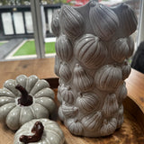 Neutral Grey &amp; White glazed Ceramic vase featuring an all-over embossed mini pumpkin pattern H24.5cm