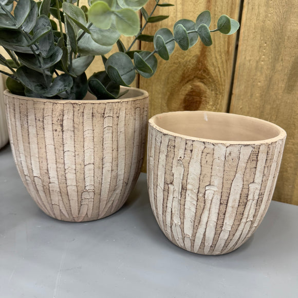 Cement Wave/Bamboo Pattern Plant Pot
Available in two sizes; Small H12.5cm & Medium H15cm