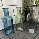 Small Glass Bottle Vases Blue - tall ribbbed bottle