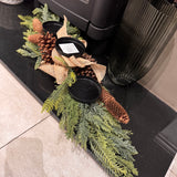 Pillar Candleholder with artificial cedar foliage & pine cones
