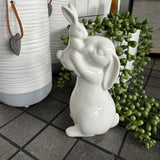 White Ceramic Family Rabbits H16.5cm - 2 styles Mum Rabbit holding baby rabbit up and kissing