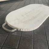 Whitewashed Beaded Mango Oval Platter Tray with metal handles
