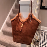 Faux suede Shoulder Bag with trim detail - Chocolate