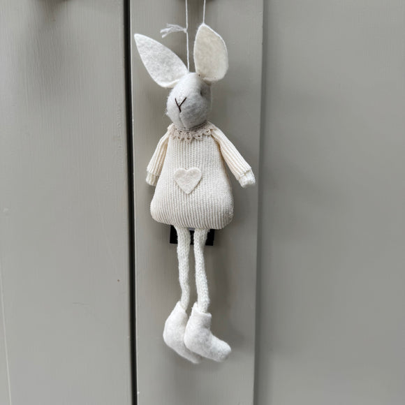 Small White Hanging Bunny 17cm