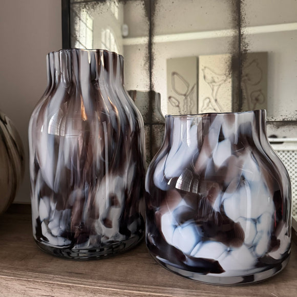 Black/brown & White swirl Tortoiseshell Effect Glass Vases
Available in two styles - Tall H32cm & Short H22cm