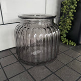 Smoky Grey Ribbed Round Vase H14.7 x Dia 14.8cm&nbsp;